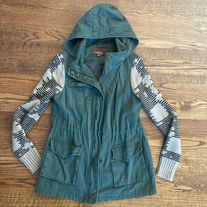 Hive & Honey Knit Sleeve Army Green Utility Jacket Size Small